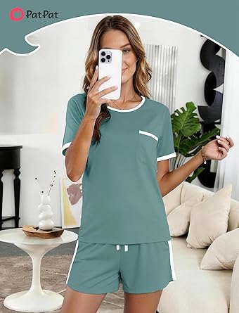 Pajama Set for Women Viscose from Bamboo 2 Piece Soft Lounge Set Short Sleeve Tops and Shorts Sleepwear S-XXL
