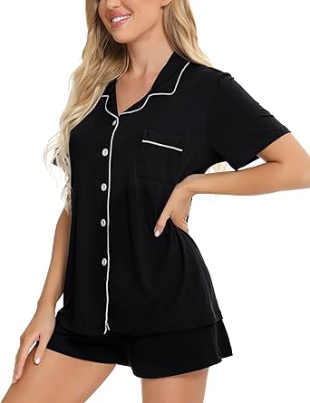 Womens Button Down Pajamas Set Short Sleeve Sleepwear Bride Soft Pj Lounge Sets XS-3XL