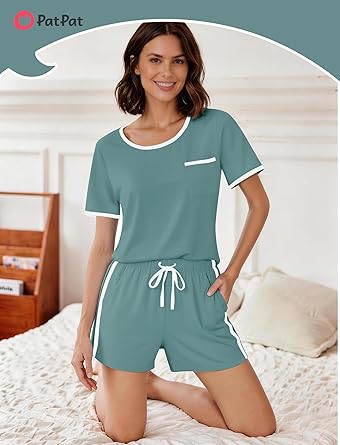 Pajama Set for Women Viscose from Bamboo 2 Piece Soft Lounge Set Short Sleeve Tops and Shorts Sleepwear S-XXL