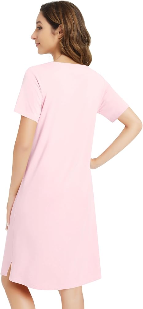 Women's Nightgowns-Viscose Made from Bamboo, Soft Short Sleeve Nightgowns Comfy V Neck Night Shirt Cooling Sleepwear