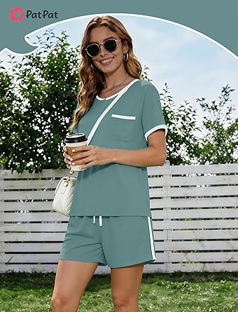 Pajama Set for Women Viscose from Bamboo 2 Piece Soft Lounge Set Short Sleeve Tops and Shorts Sleepwear S-XXL