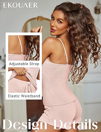 Pajama Sets for Women Lingerie Sleepwear Soft Pjs 2 Piece Cami Shorts Set U Neck Adjustable Strap Nightwear