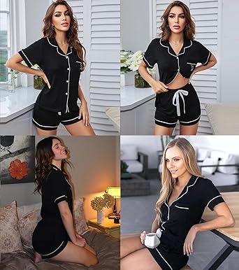 Womens Button Down Pajamas Set Short Sleeve Sleepwear Bride Soft Pj Lounge Sets XS-3XL