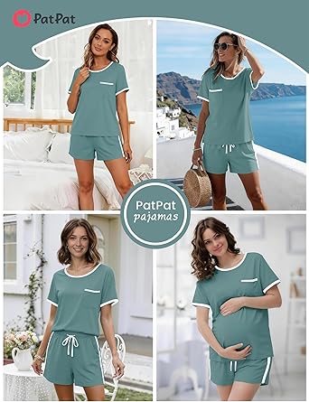 Pajama Set for Women Viscose from Bamboo 2 Piece Soft Lounge Set Short Sleeve Tops and Shorts Sleepwear S-XXL
